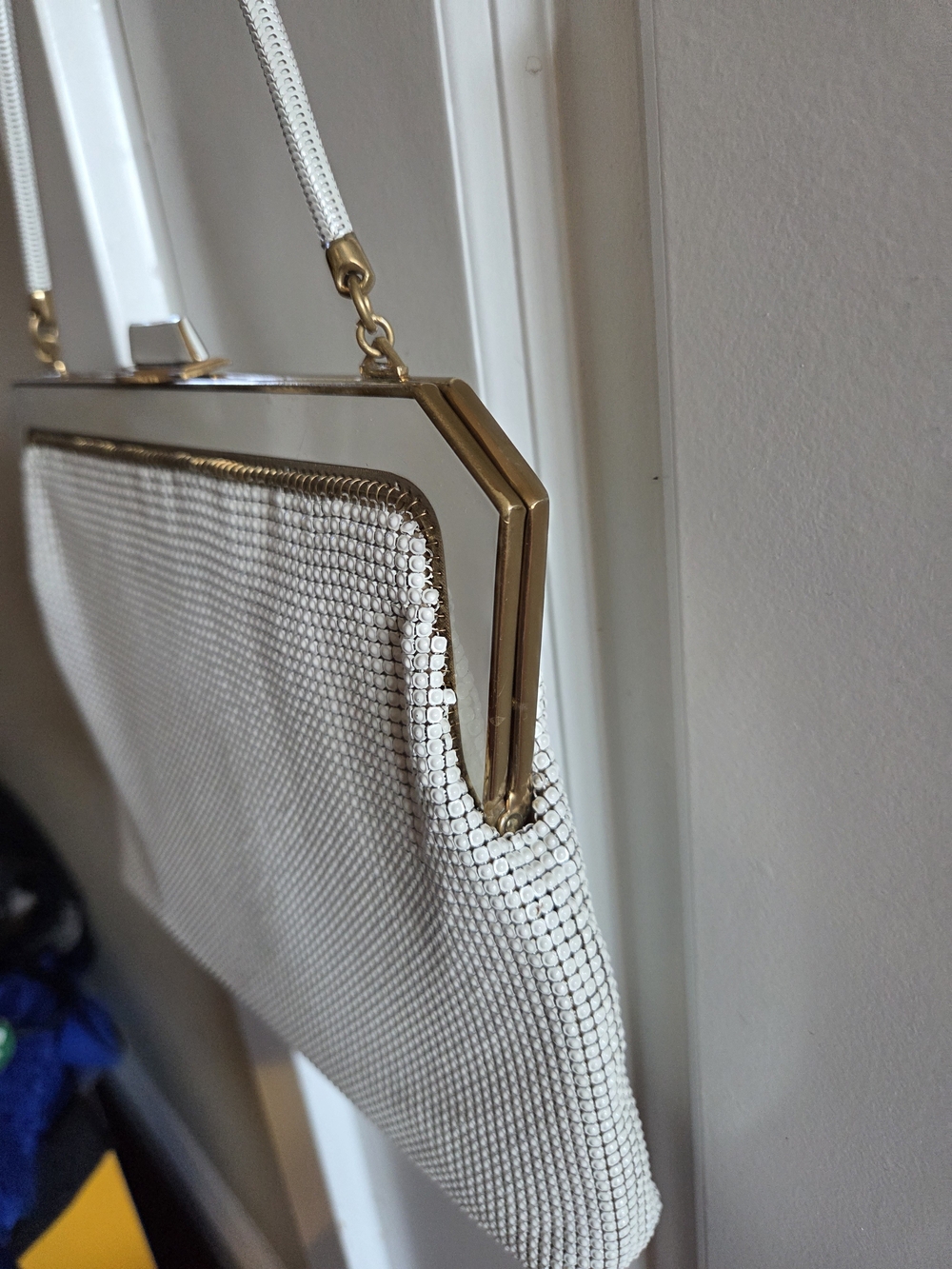 VINTAGE Oroton White Evening Clutch with Gold Frame